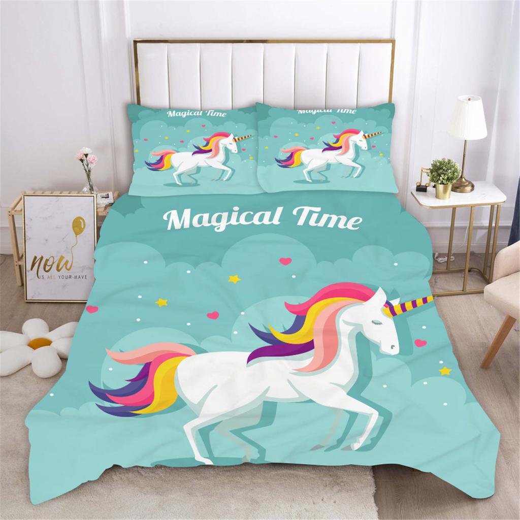 Unicorn 3-Piece 1 Quilt Cover One Piece Bedding Set Comforte Luxus Exquisite Birthday Gift 100% Polyester Home Decor