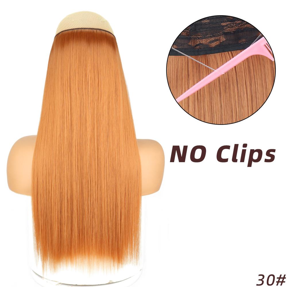 XINRAN Moda Femei Lung Drept Negru Fără Agrafe Extensii Păr Fibră Sintetică Naturală Purtare zilnică Cosplay Strat Postiță