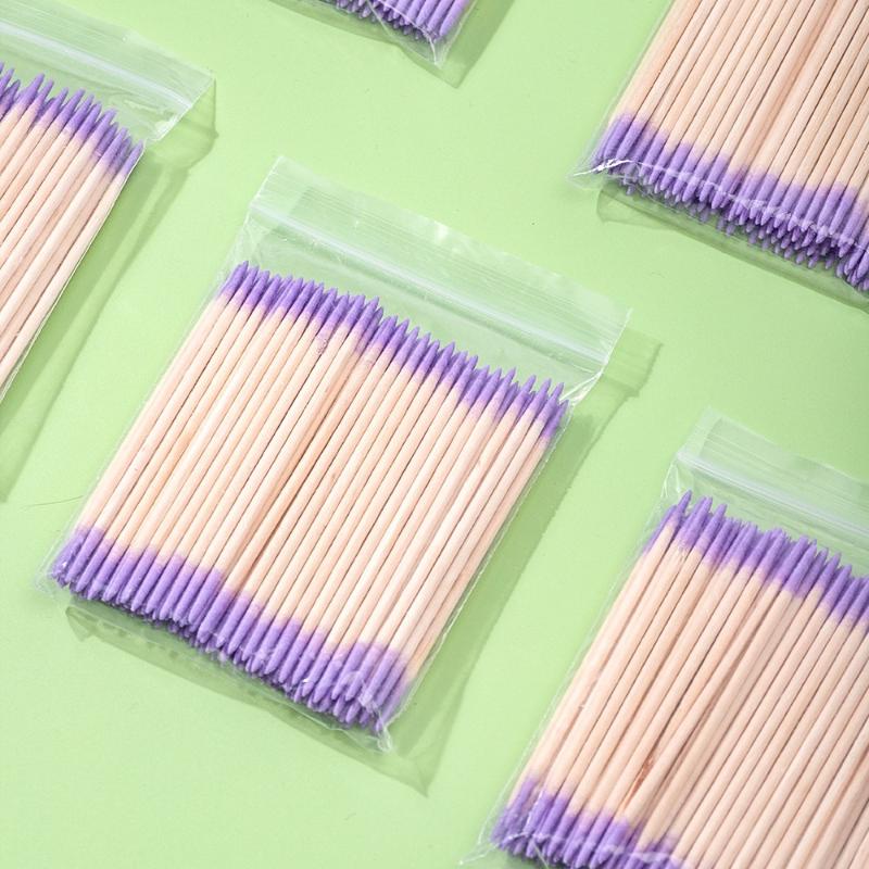 100/200/300/500Pcs Nail Double-Head Wood Swab Cleaning Sticks Purple Dual-Tipped Cotton Head Cleaning Swab Nail Polish Remover