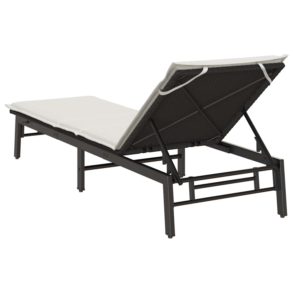 Black Sun Lounger with Cushion Poly Rattan