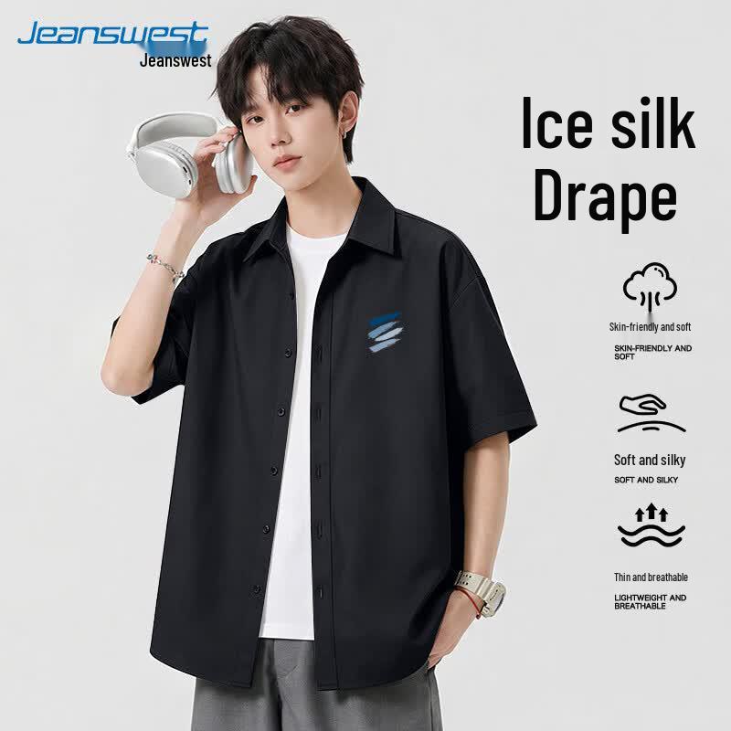 Jeanswest Men s Summer Loose Fit Ice Silk Short Sleeve Shirt L
