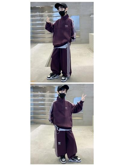 Boys' Autumn 2025 Sports Sweatshirt Set - Long Sleeve, Two-Piece, Stylish & Comfortable