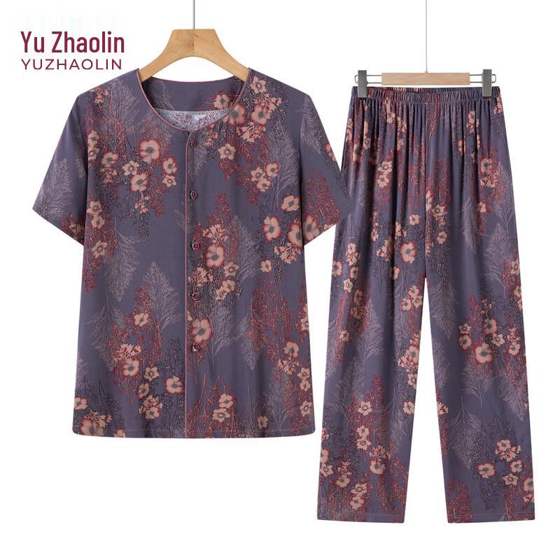 YUZHAOLIN Women s Floral Short-Sleeve Two-Piece Summer Set 4XL