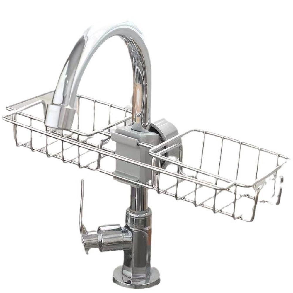 Home Kitchen Faucet Shelf Sink Sponge Drain Basket Bathroom Supplies Toilet Storage Rack No Punching