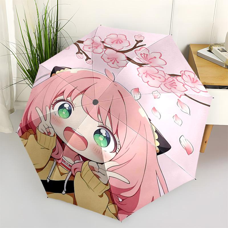 1pc Chibi Girl with Cherry Blossoms - Automatic Opening Folding Umbrella, Portable Design, 8-Rib Iron Frame, Outdoor, Perfect Gift for Fans, Travelers