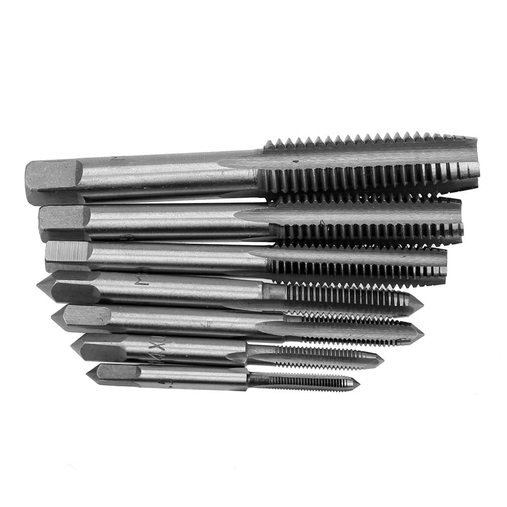 8pc Hand Screw Thread Metric Plug Tap Set M3 M4 M5 M6 M8 M10 Metal Screw Taps Thread Metric Machine Wrench Holder Hand Hinge Set