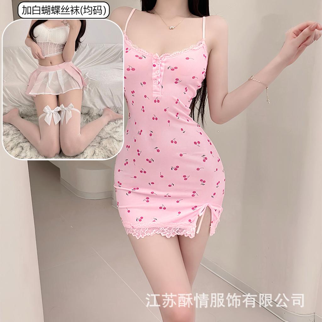 Sex lingerie pure desire cherry sexy women's bed small chest plus chest pad passion uniform seduction suit