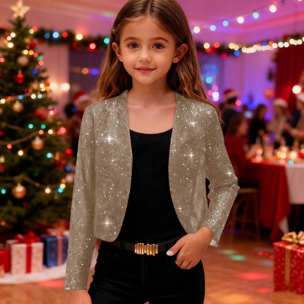Children's -Printed Long-Sleeve Shawl-Collar Cardigan Dress Casual Short Jacket