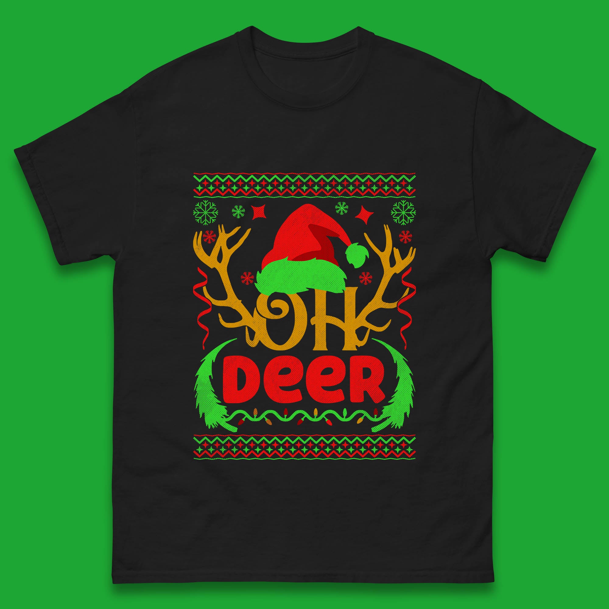 Oh Deer Christmas Mens T Shirt Womens Tops Tees Deer Antlers Top XL