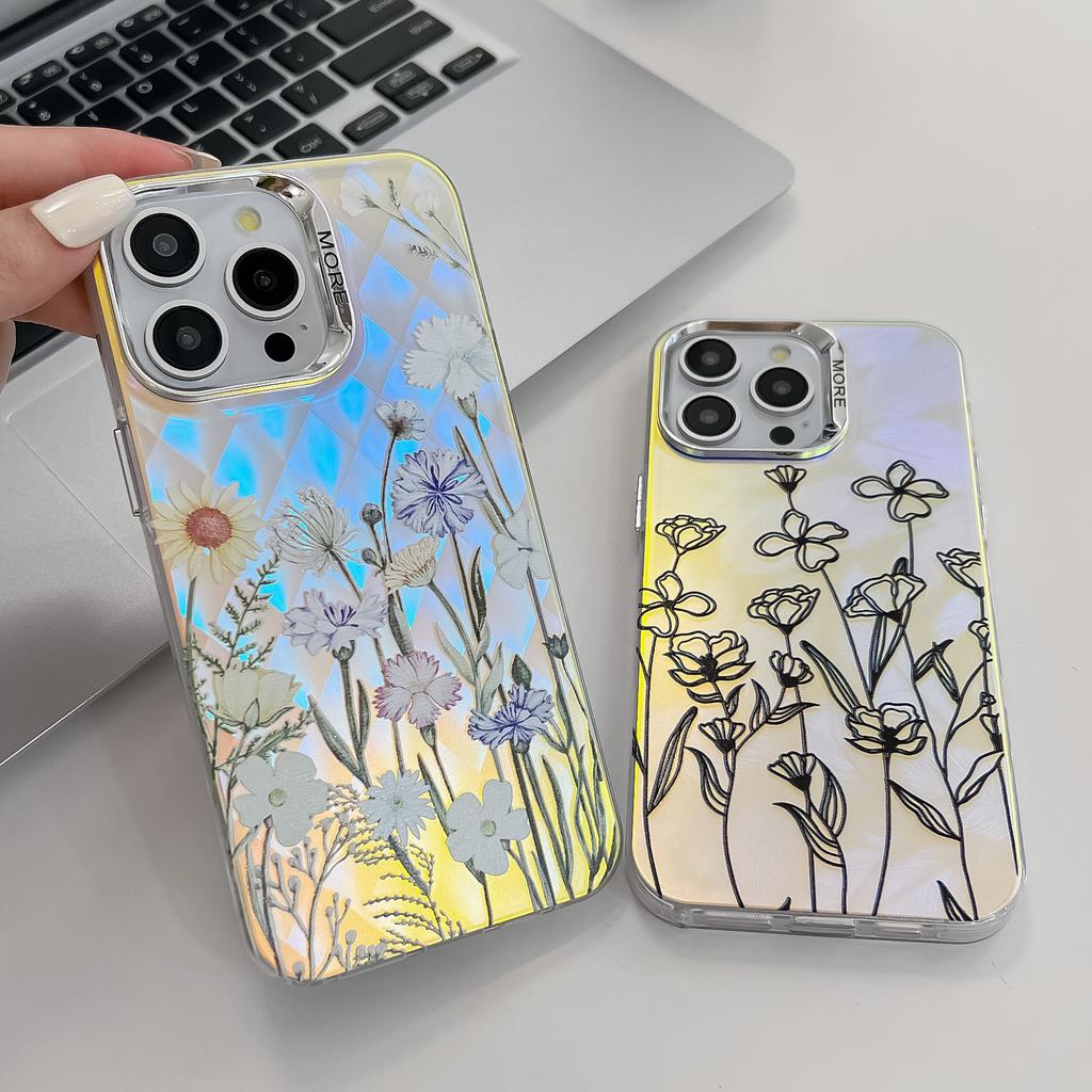 For IPhone16E Mobile Phone Case Imd Colorful for Apple 15promax Electroplated Laser Flower Protective Cover