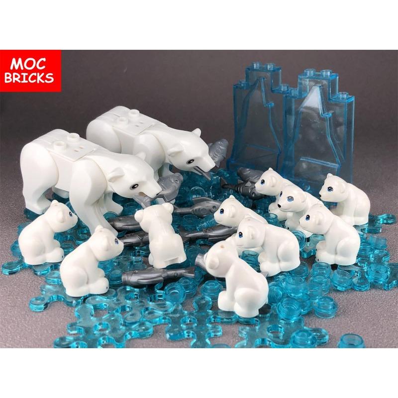 MOC Bricks Ice Sea Animals White Bear Transparent blue Arctic Frozen Building Blocks Assembled Accessories Children's Toys