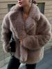 Women Faux Fur Coats Solid Thick Jackets Long Sleeves Notched Collar Covered Buttons Loose Fit Elegant Casual  Autumn Winter