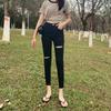 2024 Summer Black High Waist Ripped Skinny Jeans for Women