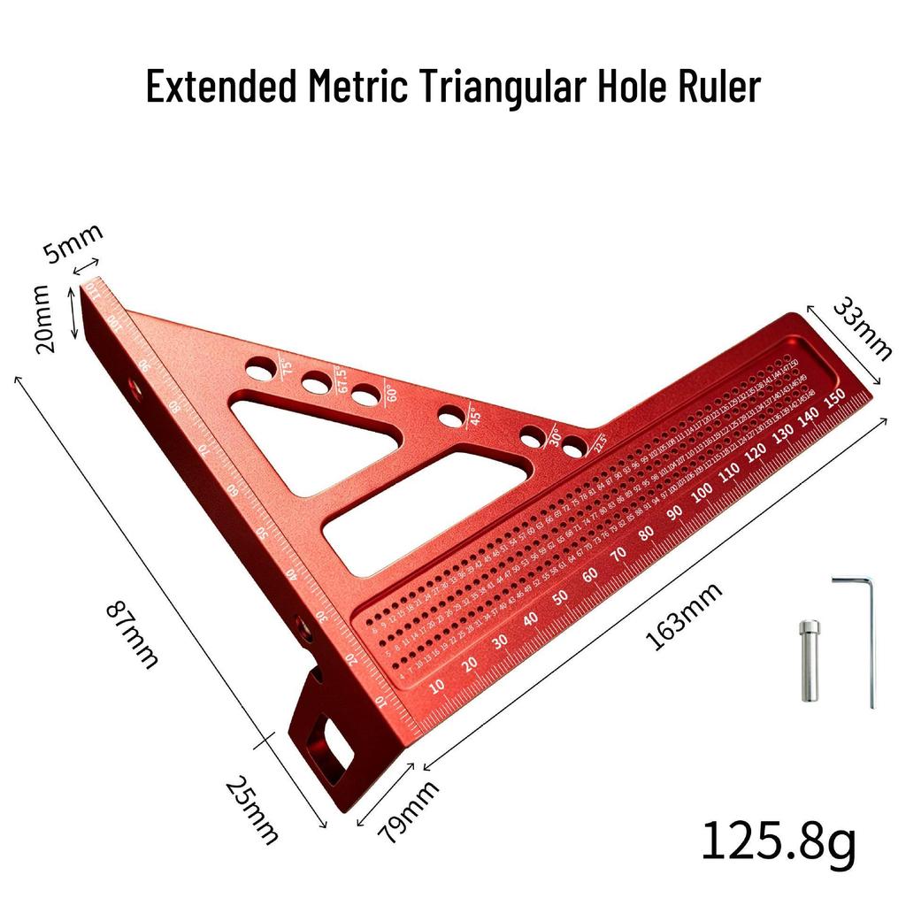 Yunbei 7-Inch Aluminum Woodworking Triangle Square Ruler, 90-Degree Angle, Dual Scale (Imperial/Metric).
