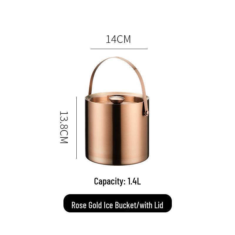3L Double-Layer Insulated 304 Stainless Steel Ice Bucket with Thickened Handle for Wine & Beer