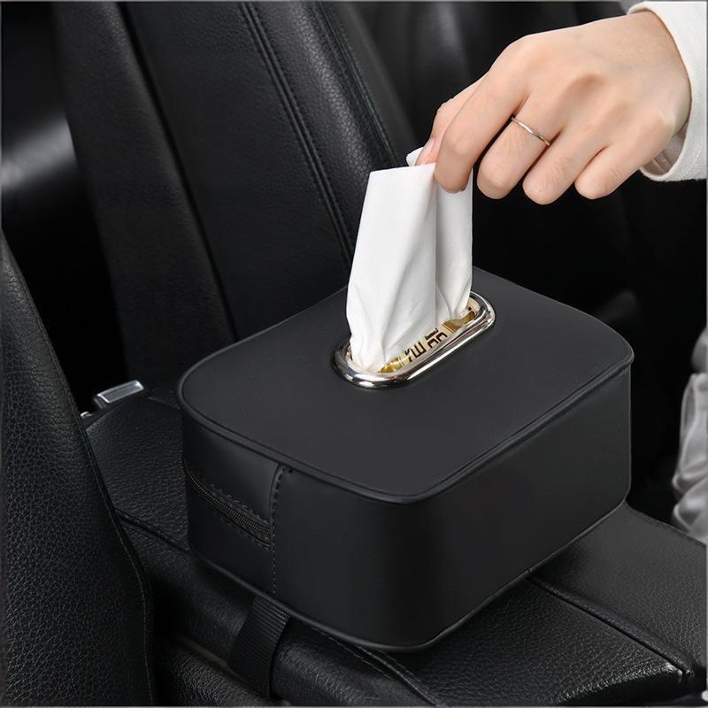 Car Tissue Box Holder Nappa Leather Car Center Console Armrest Napkin Box Sun Visor Backseat Tissue Case With Fix Strap