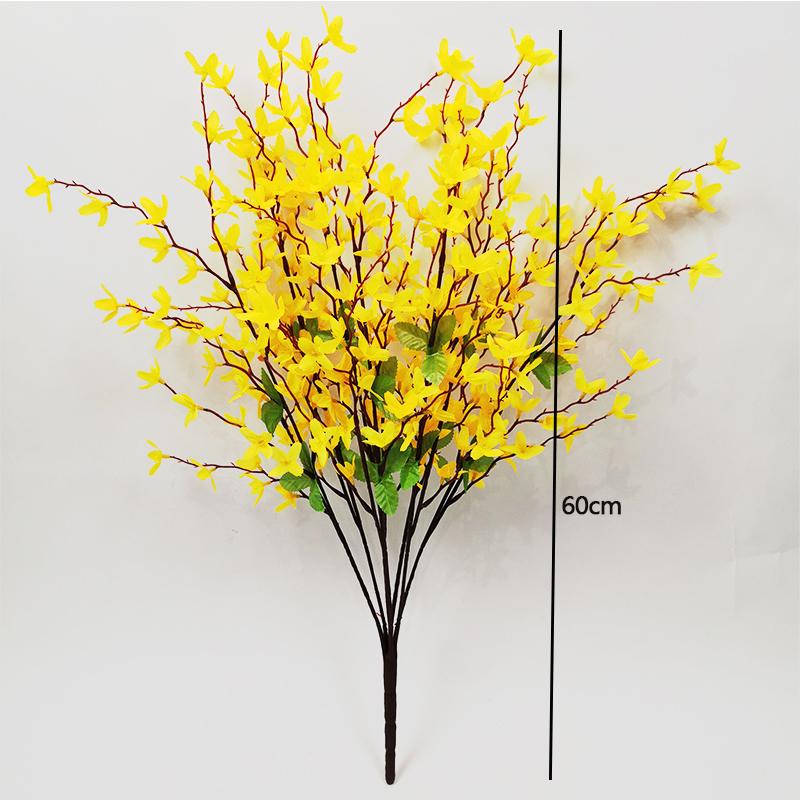 7 Forks Artificial Flowers Yellow Silk Fake Winter Jasmine Faux Orchids Flowers Forsythia Branches for Spring Home Wedding Decor