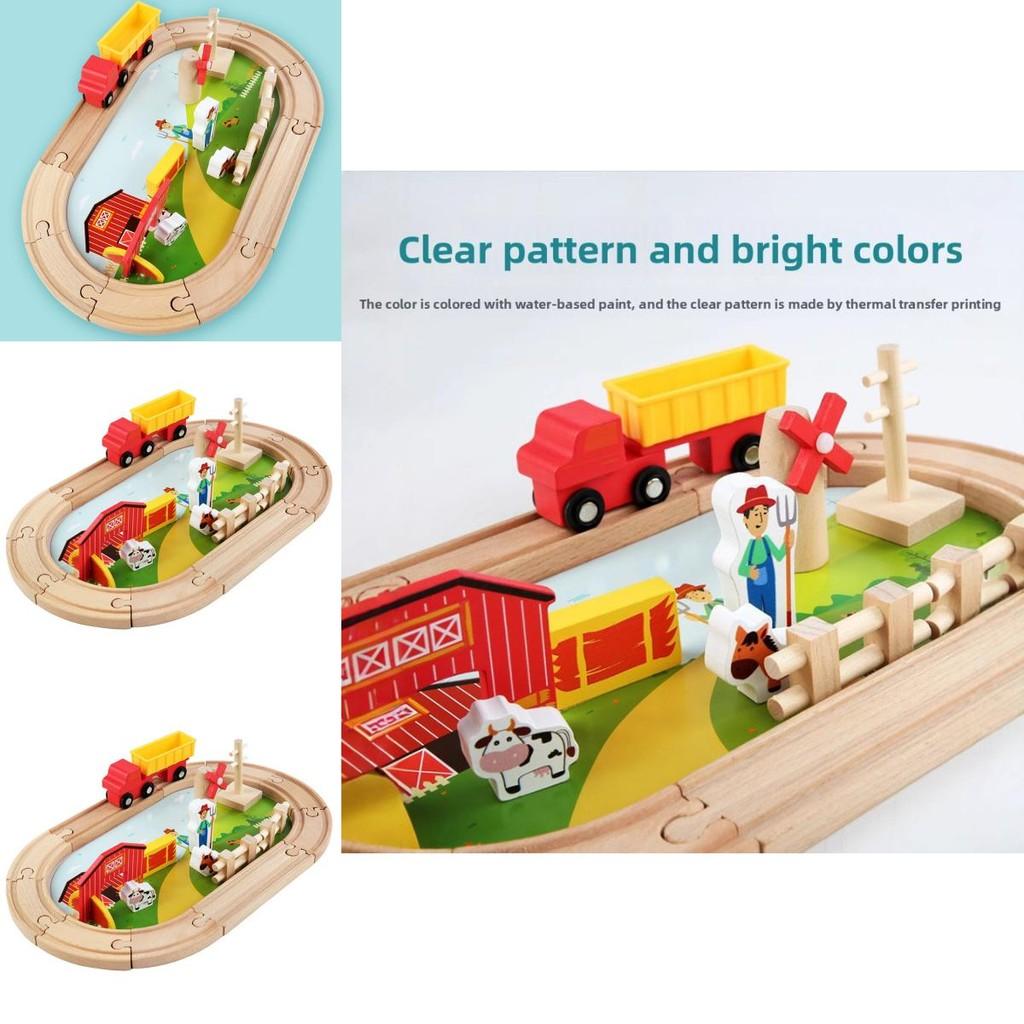 Wooden Farm Track Scene Building Blocks Children Toy Set For Kids Educational Play