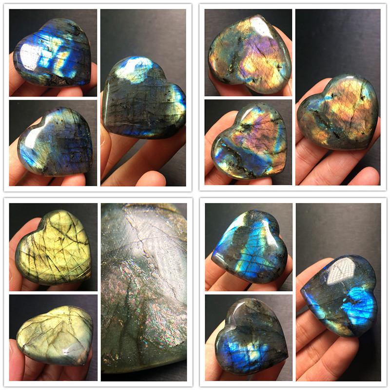 Uroczy Madagaskarski Kwarc Labradoryt Naturalny Kryształ Serce Wisiorek Dekoracja Na Wyjątkowe Prezenty