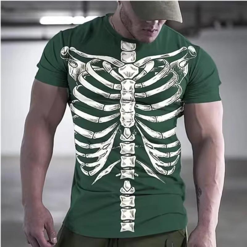 Summer Lnteresting Skeleton Picture T Shirts for Men Casual 3D Print Tees Hip Hop Personality Round NecCk Short Sleeve Tops