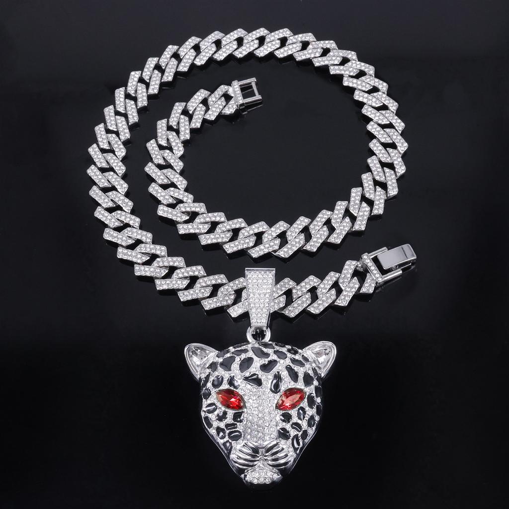 European American Exaggerated Domineering Rhinestone Leopard Head Pendant, HIPHOP Punk Trendsetter Cool Hip Hop Cuban Chain Jewelry