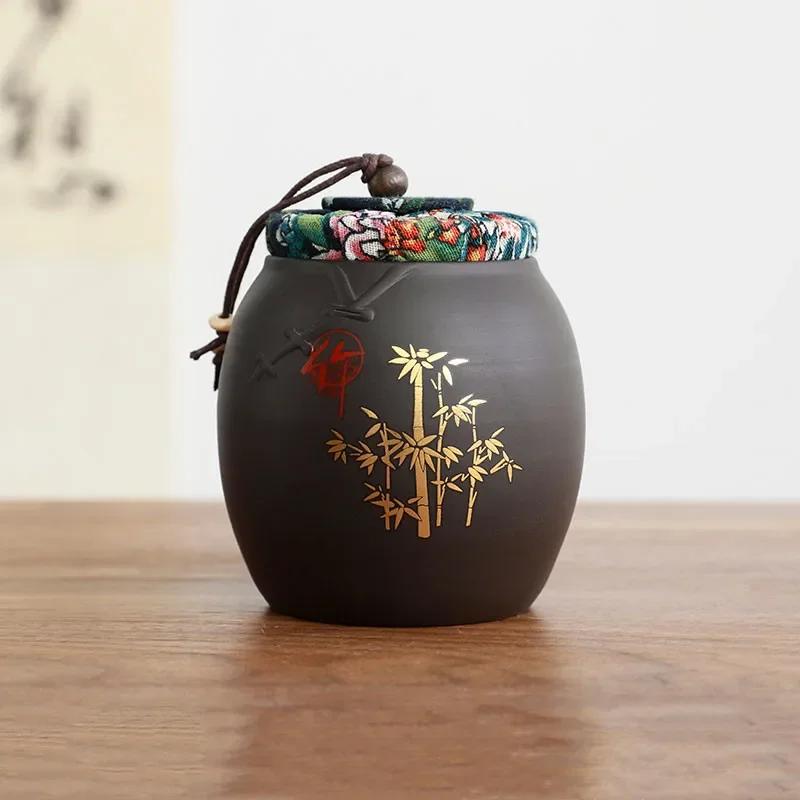 Chinese Sealed Purple Clay Tea Caddy Plum Blossom Bamboo Leaf Tea Jar Travel Tea Boxes Tieguanyin Container Storage Tank Teaware 9.5x12cm
