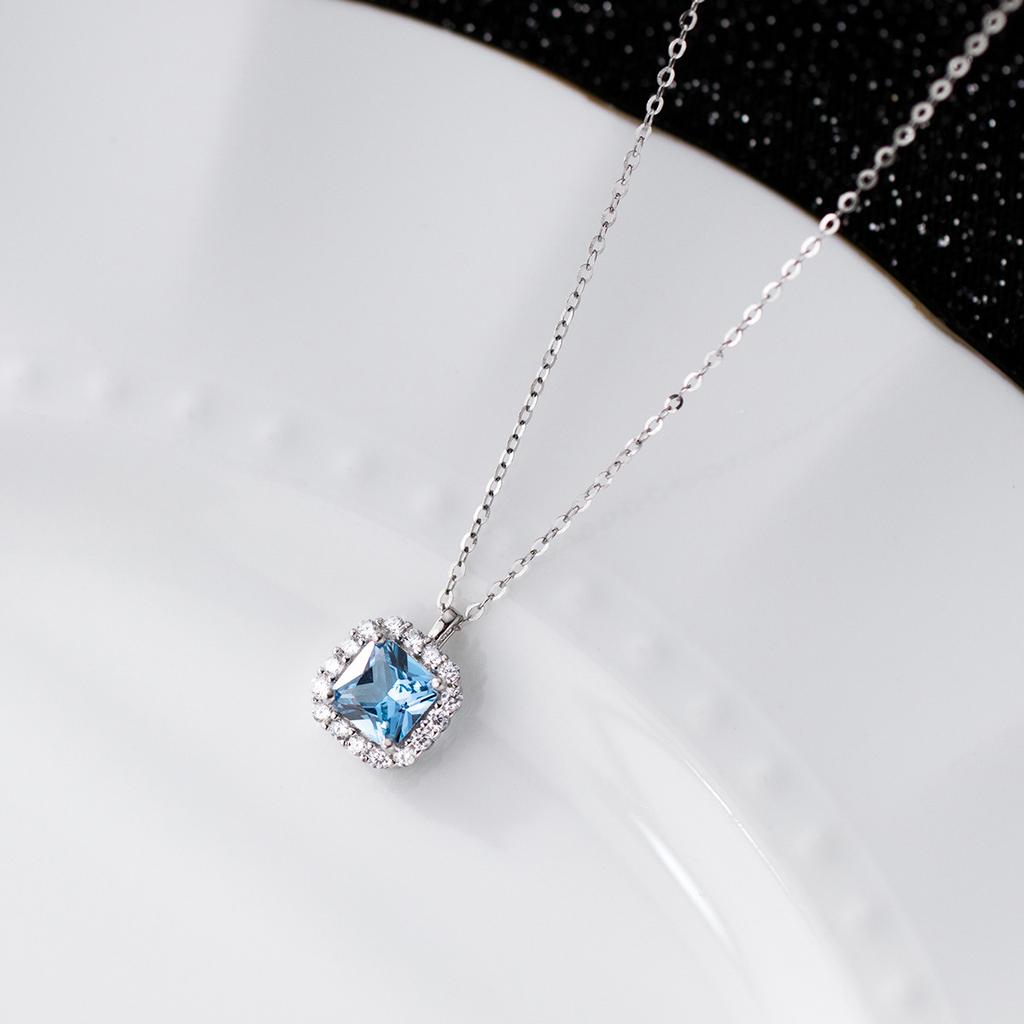 Luxury 925 Silver Jewelry Minimalist Necklace 18K Gold Plated Zircon Necklace Silver Blue Necklace