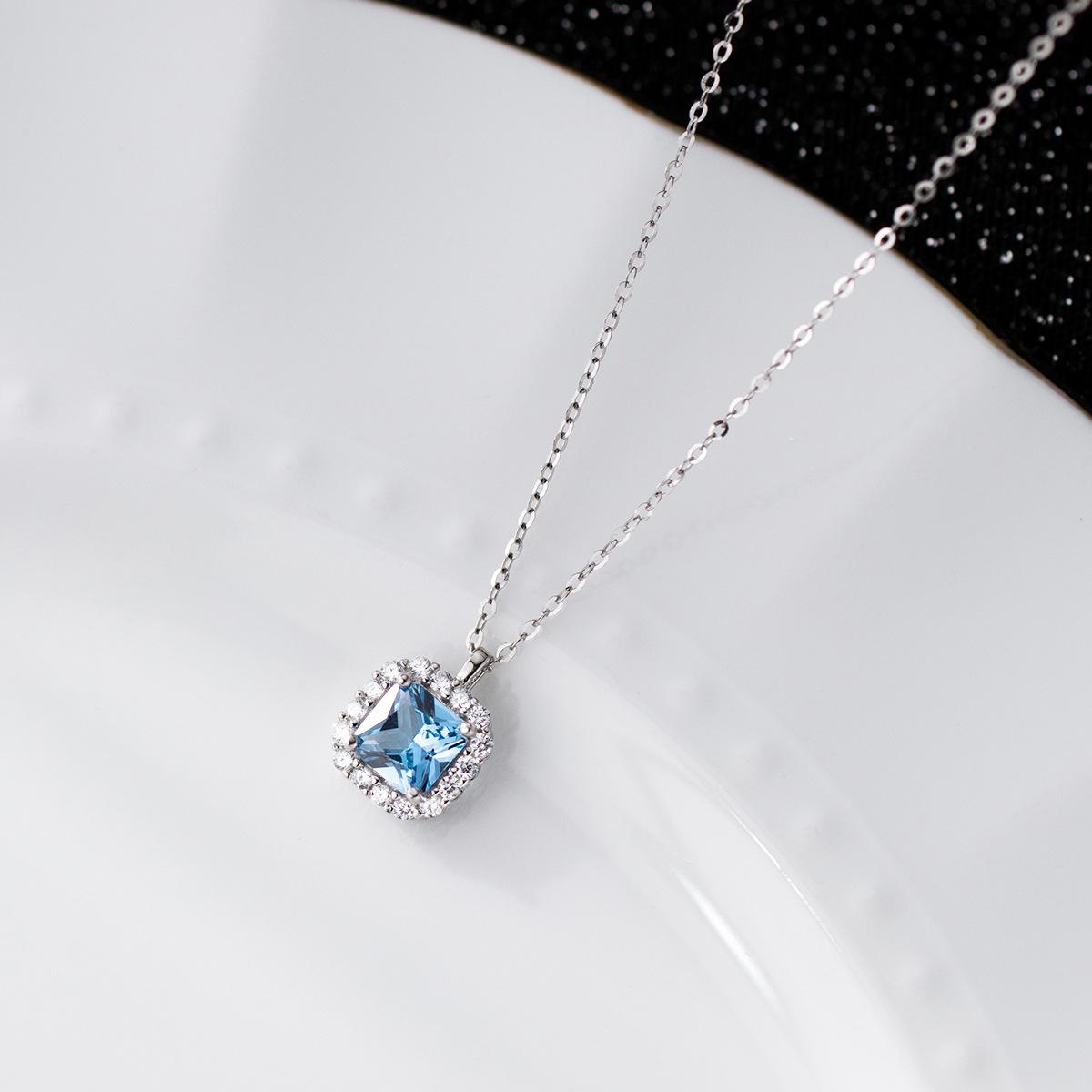 Luxury 925 Silver Jewelry Minimalist Necklace 18K Gold Plated Zircon Necklace Silver Blue Necklace 40+5cm серебряный