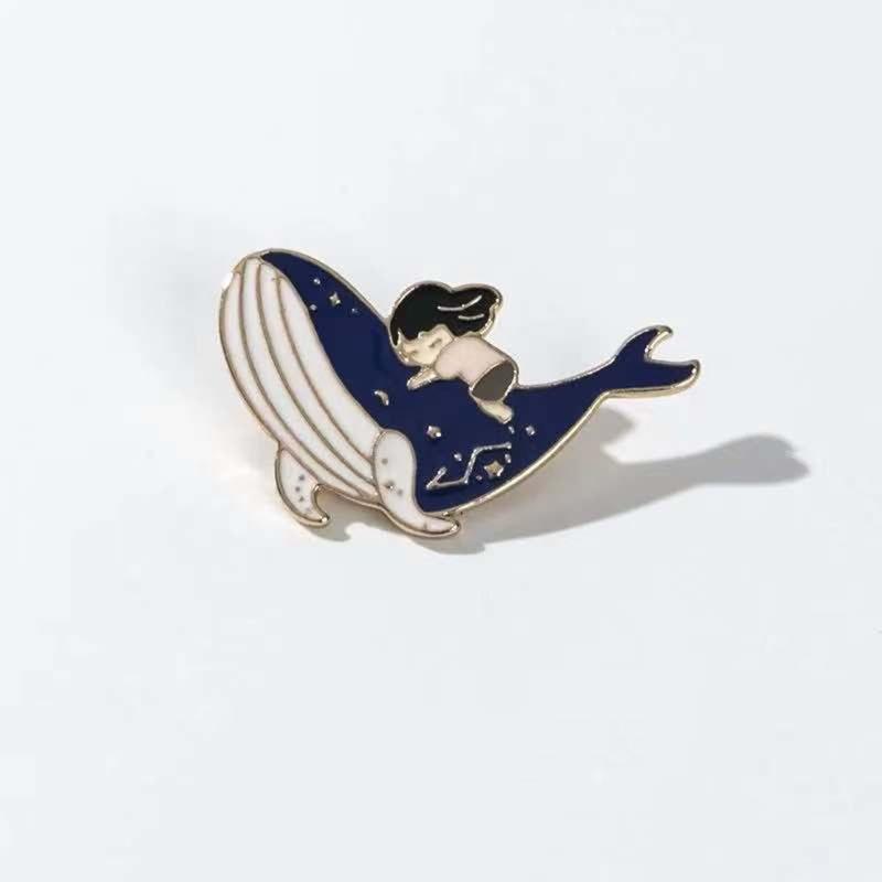 Alloy Couples Lapel Pin Whale and Girl Shaped Punk Romantic Goth Halloween Enamel Badges Brooches Pins for Backpacks