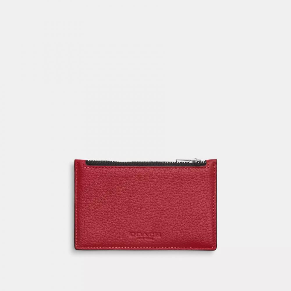 Coach Zip Card Case Silver True Red