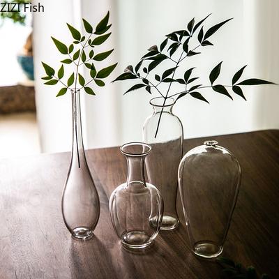 Japanische Einfache Glasvase Transparente Hydroponik-Vase Zen Moderne Wohnkultur Büro Schreibtisch Dekoration Blumenvase
