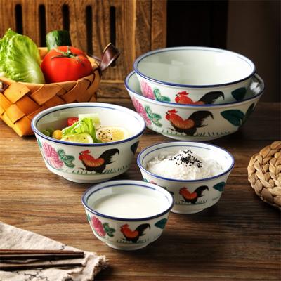 Ceramic Noodle Bowl Restaurant Hotel Kitchen Tableware Big Red Rooster Pattern Rice Soup Bowl Gift
