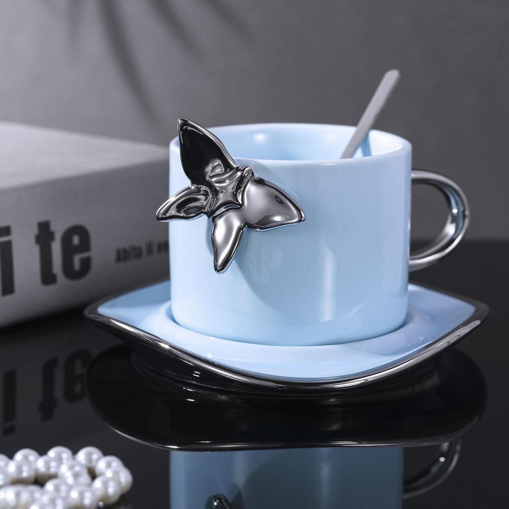 European Style Light Luxury Butterfly Coffee Cup Saucer Set Niche Design Mug Household Ceramic Cup Afternoon Tea Cup