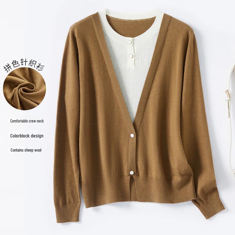 

Women s Wool Blend Color Block Mock-Layer Knit Sweater L