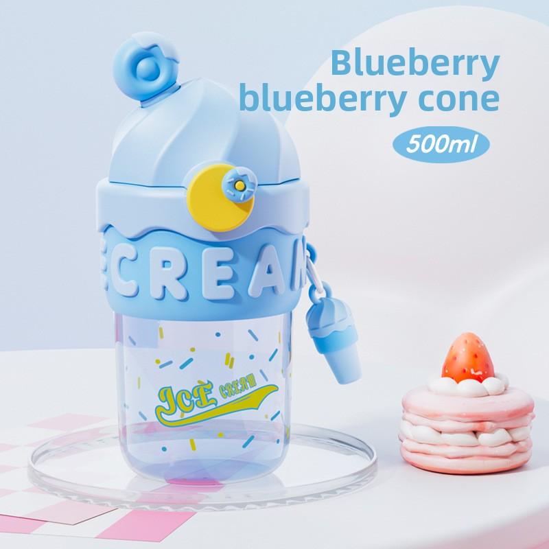 

Милая мультяшная пластиковая чашка для воды, чашка-непроливайка с двумя соломинками для офисных работниц, чашка-космос с мороженым 550ml светло-синий