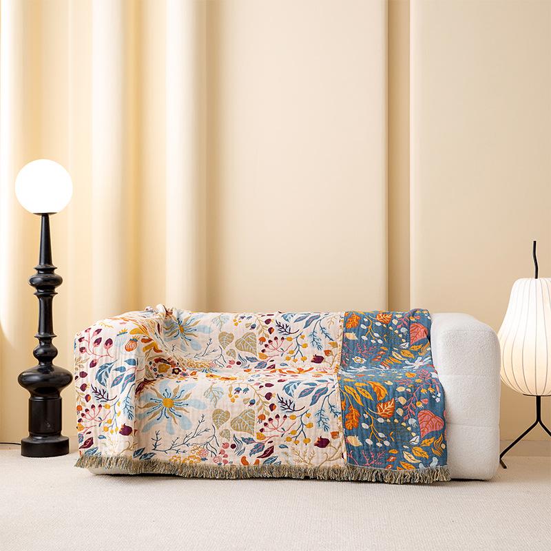 Cross-border Customizable Pure Cotton Gauze Towel Blanket Comfortable Soft Sofa European Style Four-season Geometric Pattern