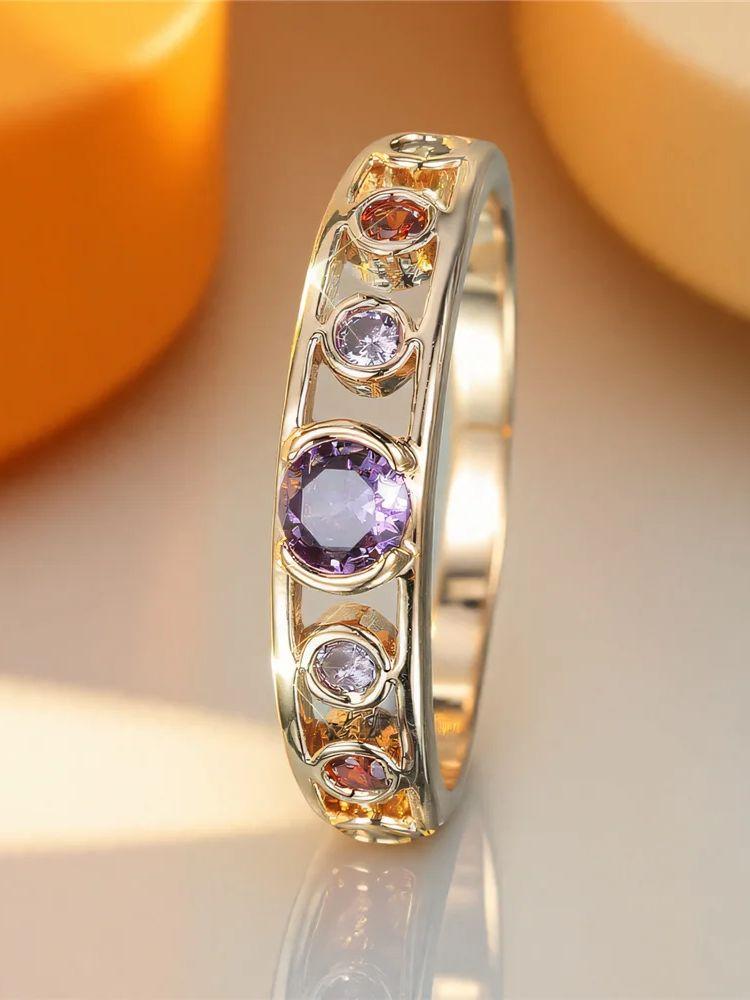 

Cute Female Rainbow Zircon Stone Ring Gold Color Engagement Charm Wedding Jewelry For Women 7