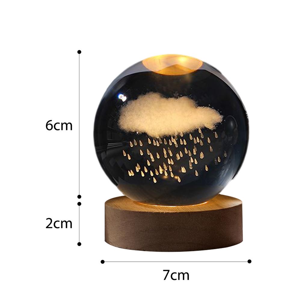 Led Crystal Ball Night Light Solar System Crystal Ball 3D Engraved Small Glass Ball With Wooden Base Usb Charging Suitable For Home Decor Decor