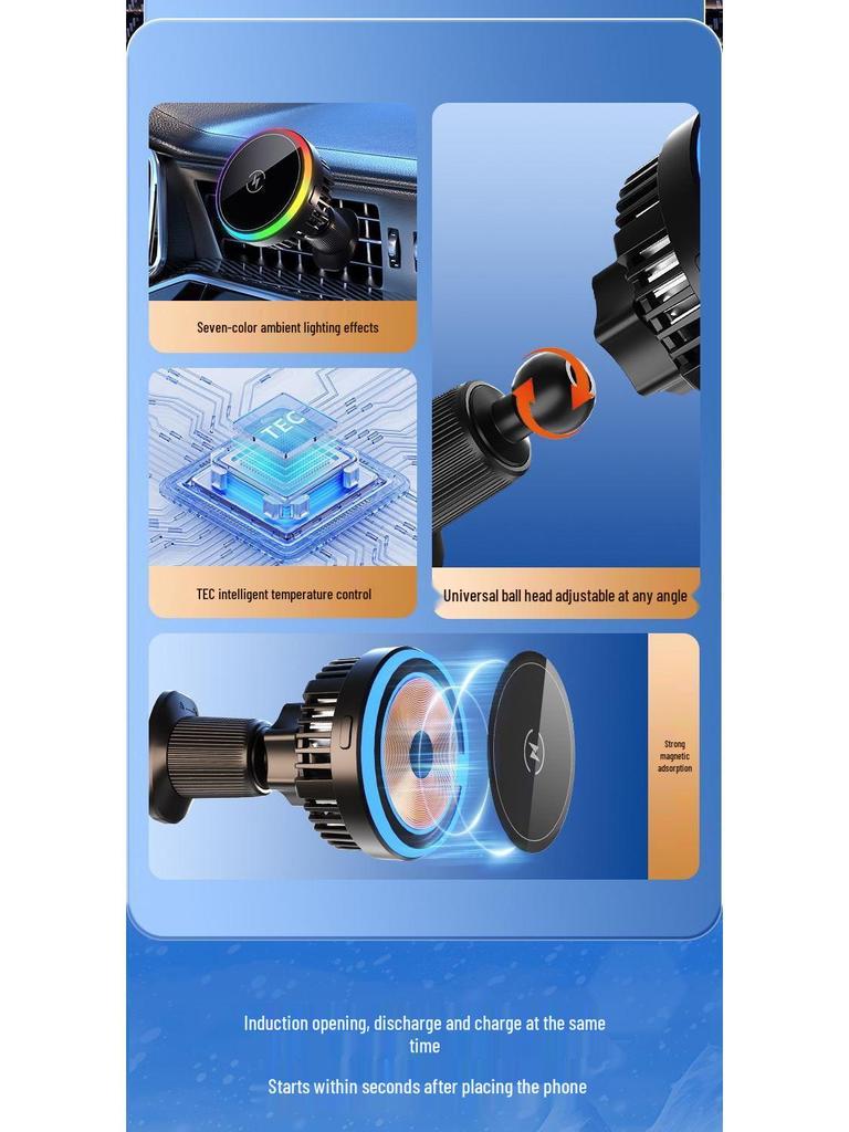 Magnetic Car Phone Holder with Wireless Charging & Cooling for Apple 15 MagSafe