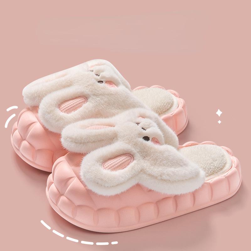 Fashion Mo Dou 2025 Winter Warm Women Slippers Waterproof Vamp Cute Rabbit Bear Decoration Indoor Outdoor Shoes Soft Plush Men Slippers