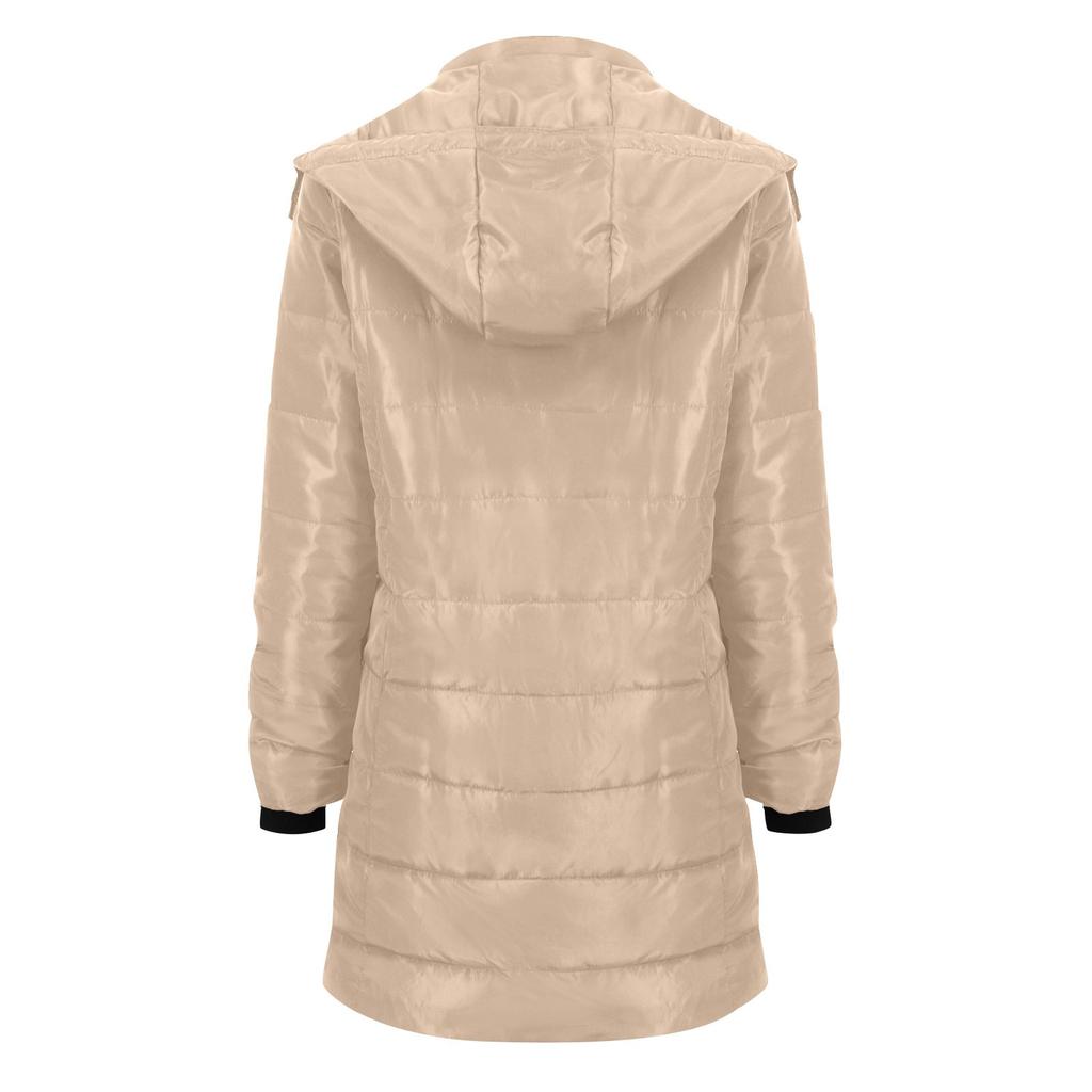 Dámské bavlnou vycpané oblečení středně dlouhé jednobarevné s kapucí hřejivé bavlněné sako vesta péřová bavlněná bunda