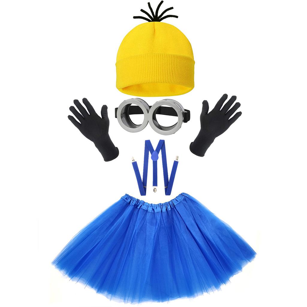 Halloween Minions Knitted Hat Gloves Eyewear Mesh Skirt Shoulder Strap Set Adult Dress Accessories Spot