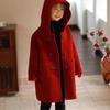 Modischer Roter Wendbarer Wollmantel für Mädchen; Herbst/Winter Kinder Wendbarer Wollmantel