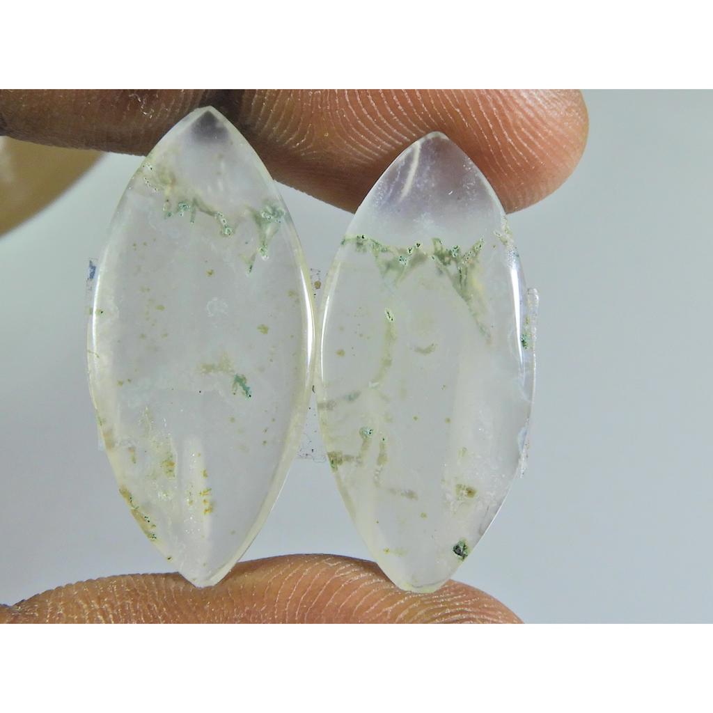 13X29X3 MM NATURAL MOSS AGATE MATCHED PAIR MARQUISE CABOCHON GEMSTONE 19Cts. SK-421