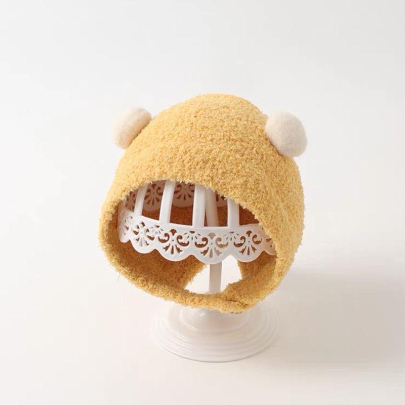 Super cute baby autumn and winter new children's thermal hat cute double ball hat warm ear protector knitted wool hat