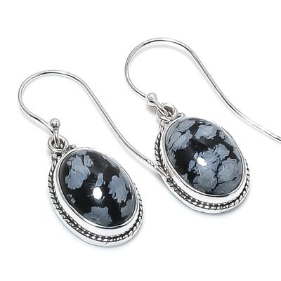 Natural Snowflake Obsidian Gemstone 925 Solid Sterling Silver Earring 1.25" Y4f79