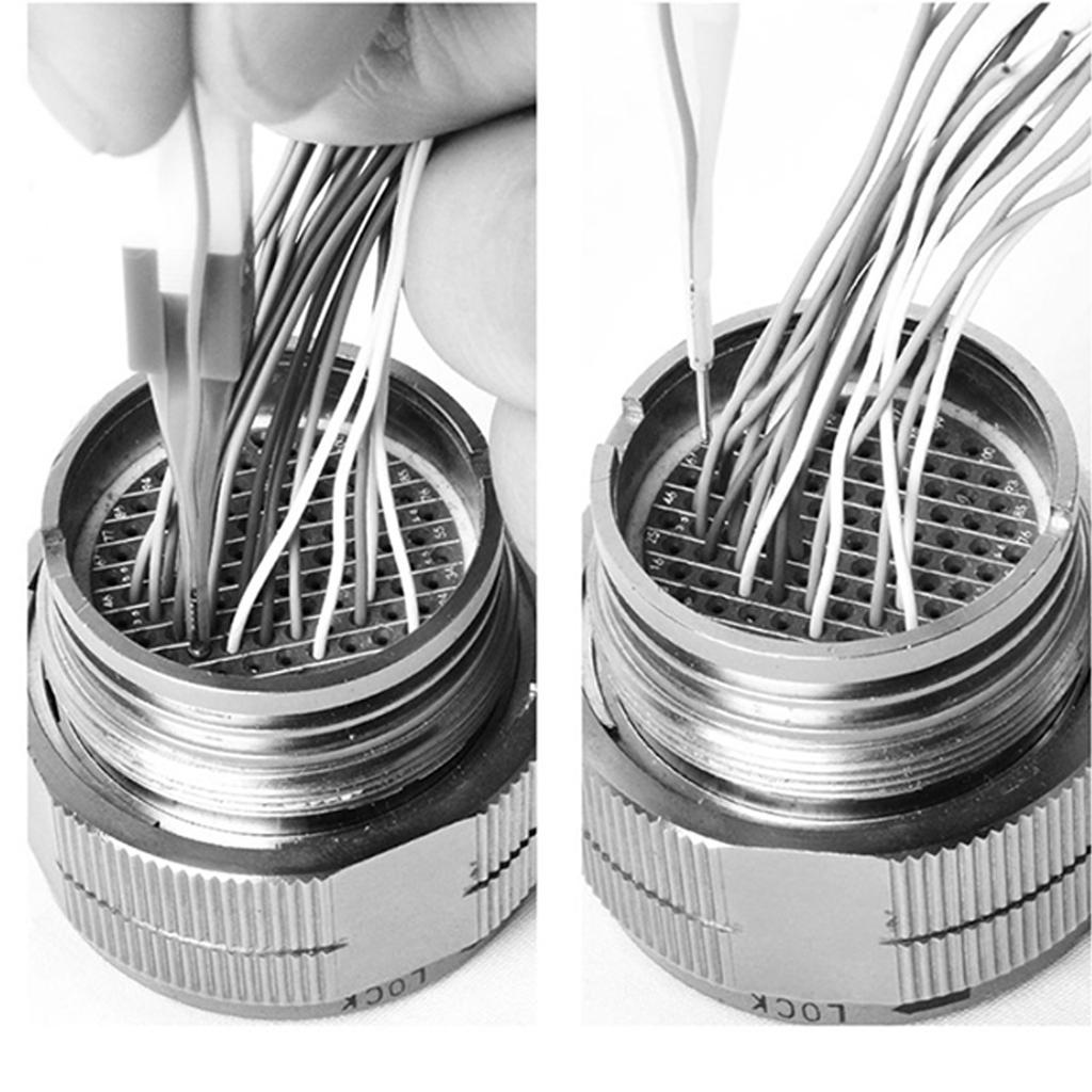 M81969/14-01 Strumento ergonomico in plastica per la rimozione dei pin dei connettori, ideale per cablaggi elettrici automobilistici e progetti fai-da-te.