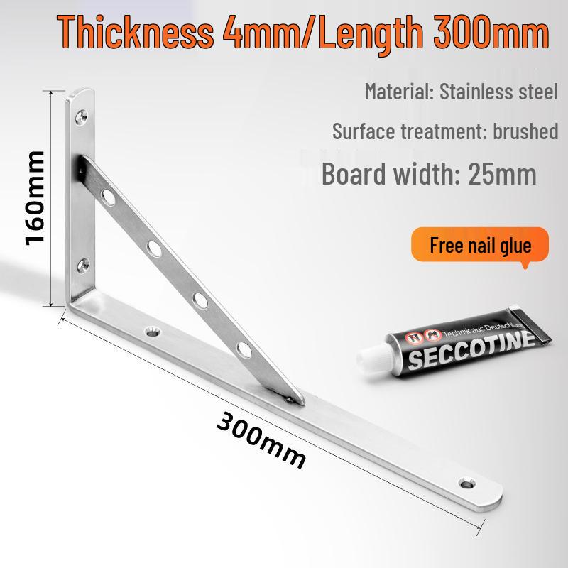 No-Drill Stainless Steel Triangle Shelf Bracket - Storage Rack Support Corner Code