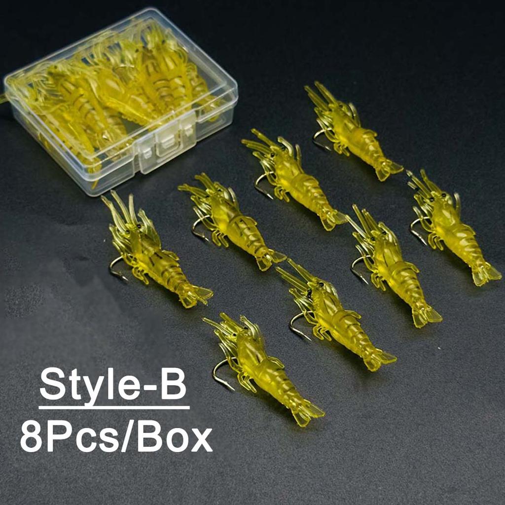 4Pcs/8Pcs-2 Styles(Multicolor&Yellow) Soft Shrimp Bait-Artificial Soft Prawn Lures with Hooks Fishing for Trout Carp Fishing Tackle Bait