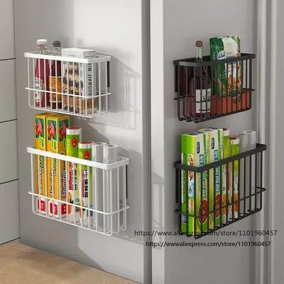 Multifunktionales magnetisches Kühlschrank-Aufbewahrungsregal Magnetischer Papierhandtuchhalter Haushalt Wandhängender Korb Küchenorganizer Regal